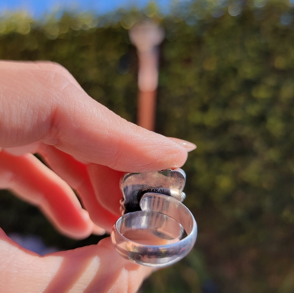 Multi stone Cabochon Bezel Sterling Ring signed - Picture 3 of 5